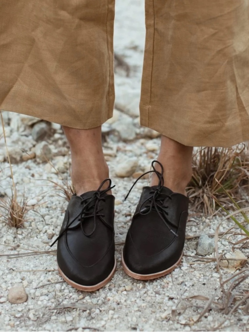 St. Agni Black Leather Lace-Up Mule Clogs